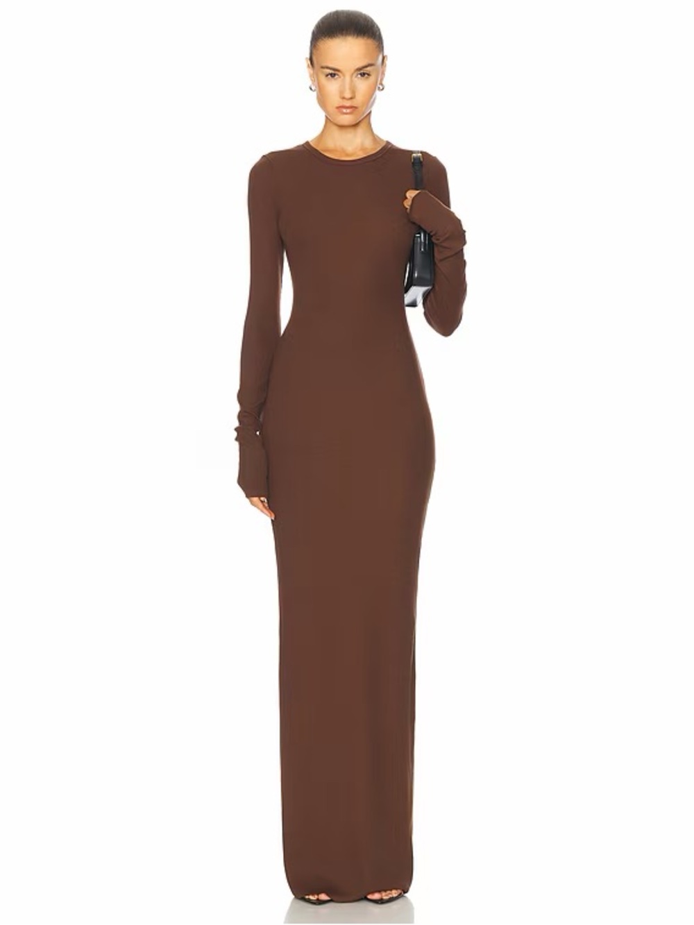 NWT Eterné Crewneck Long-Sleeve Fitted Maxi (Chocolate, S)